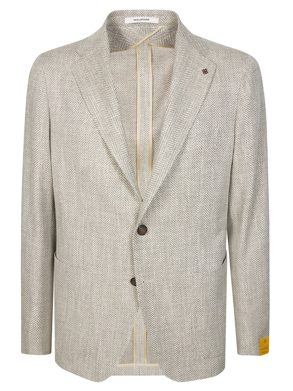 Tagliatore Light Neutral Herringbone Wool-Blend Blazer Grijs