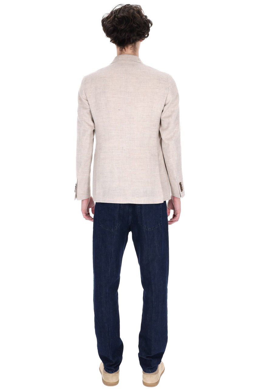 Tagliatore Montecarlo Herringbone Linen-Wool Blazer Wit