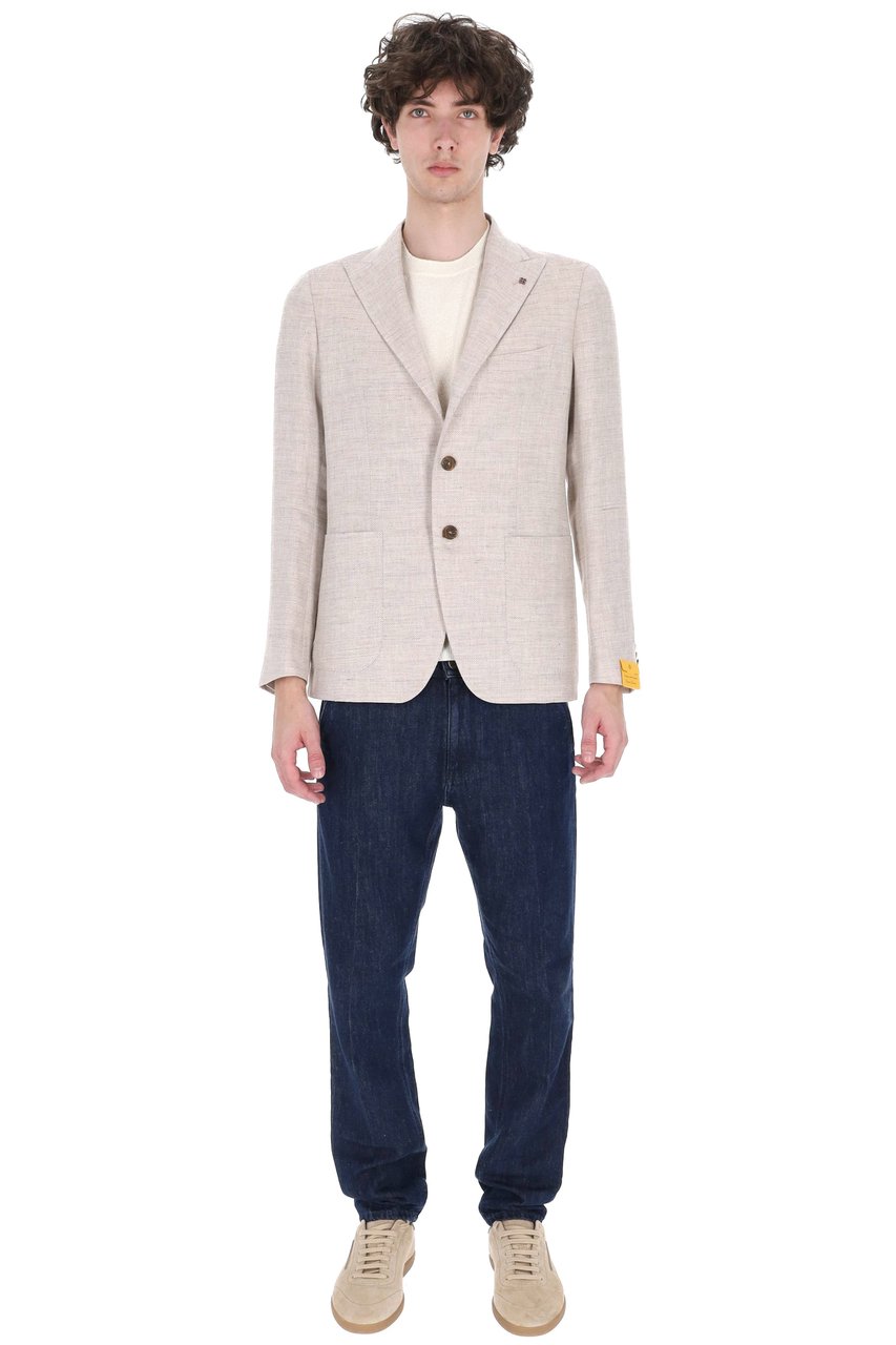 Tagliatore Montecarlo Herringbone Linen-Wool Blazer Wit