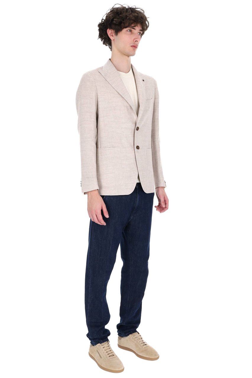 Tagliatore Montecarlo Herringbone Linen-Wool Blazer Wit