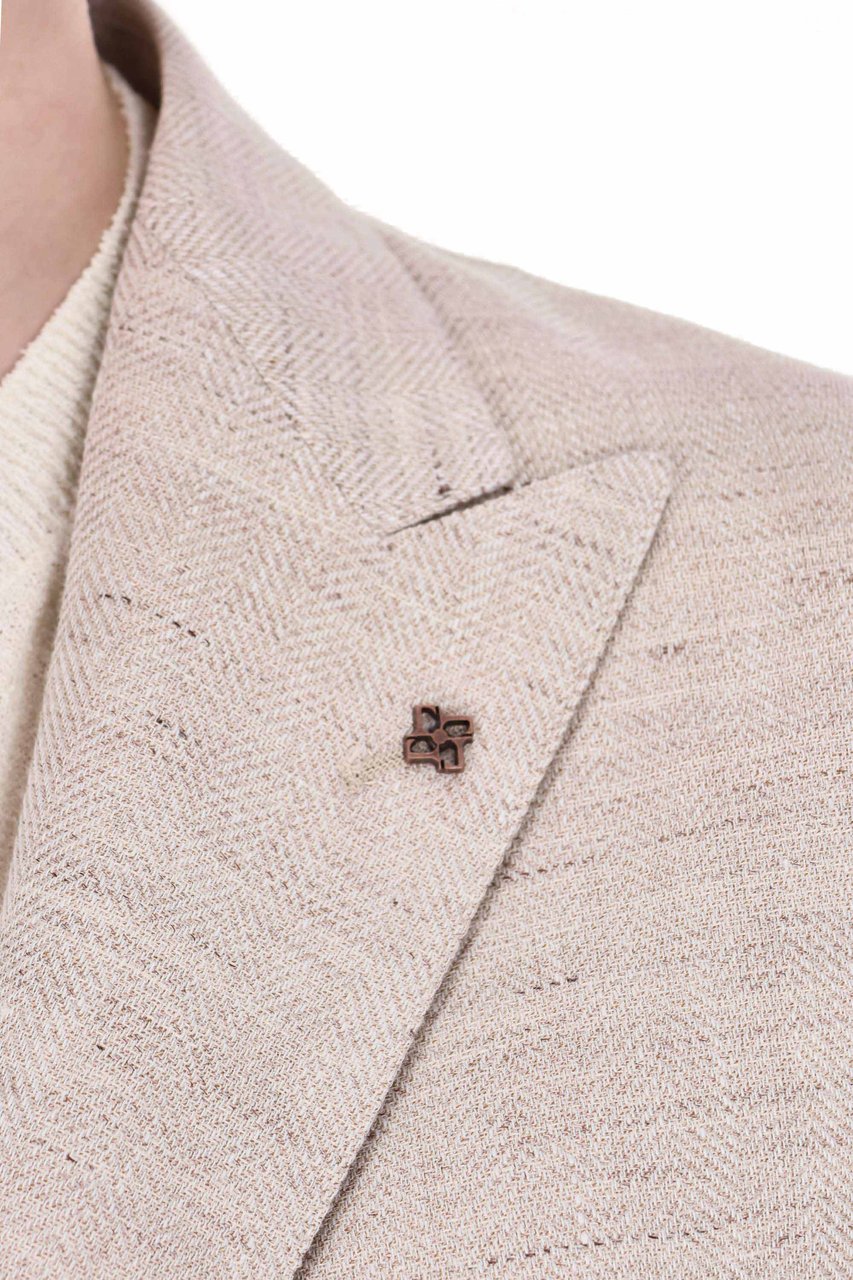 Tagliatore Montecarlo Herringbone Linen-Wool Blazer Wit