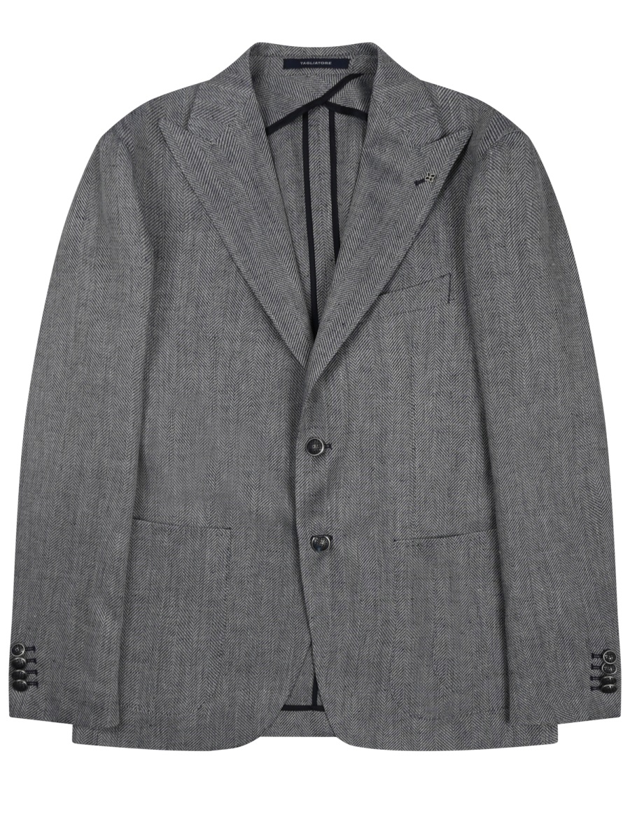Tagliatore Montecarlo Linen-Cotton Textured Blazer Grijs