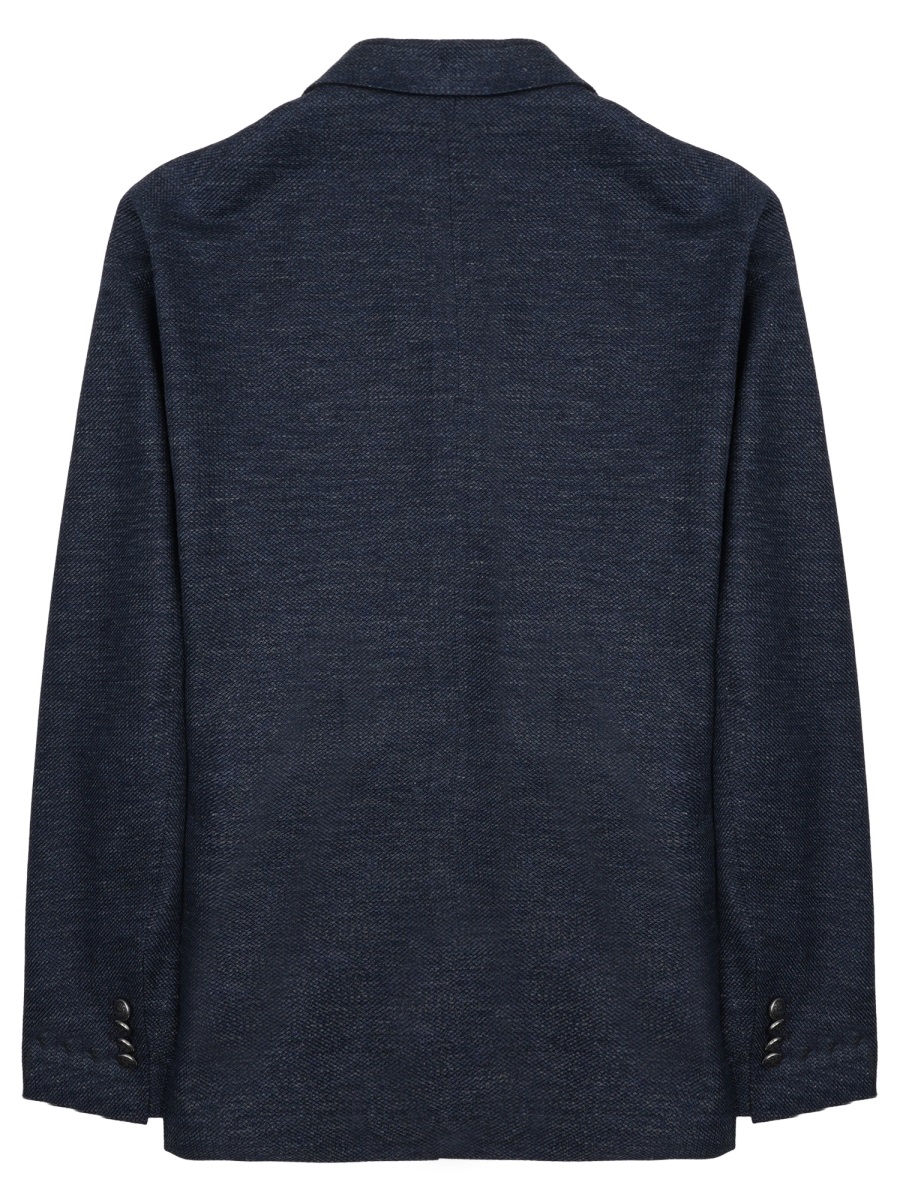 Tagliatore Tailored Blue Jacket with Textured Linen-Cotton Blend Zwart