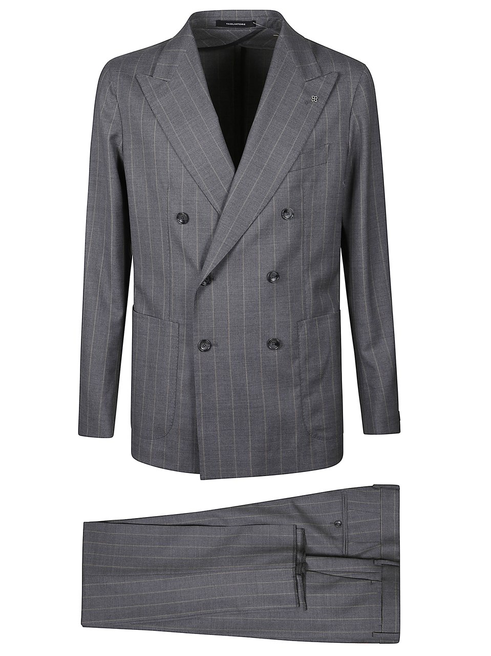 Tagliatore Montecarlo Pinstripe Double-Breasted Suits Grijs