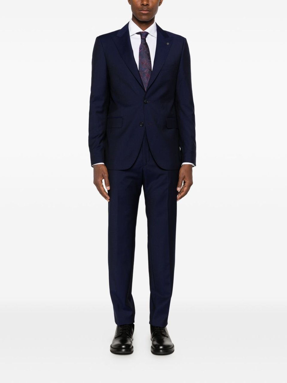 Tagliatore Bruce Deep Blue Peak Lapels Suit Zwart