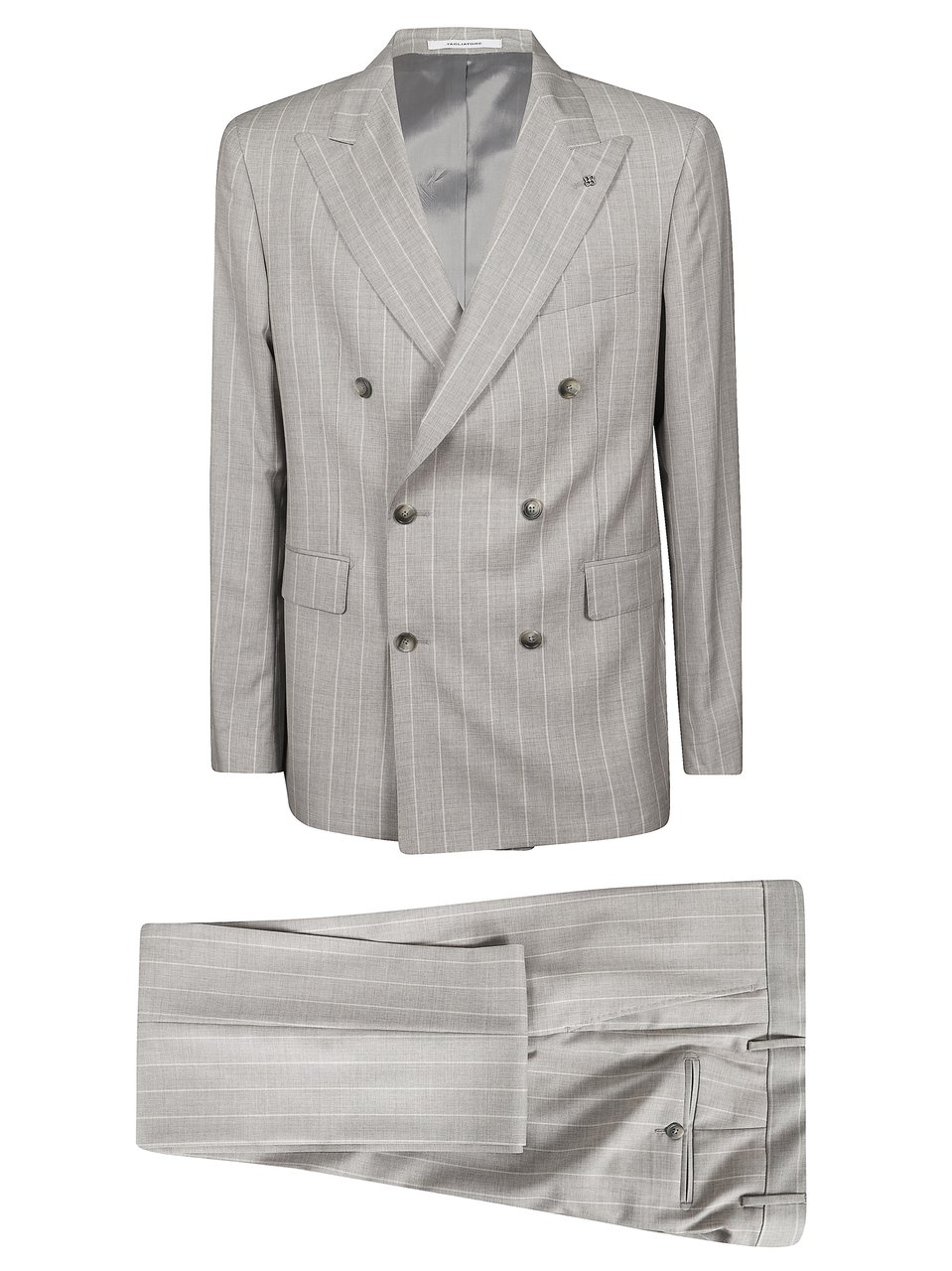 Tagliatore Light Grey Pinstripes Double Breasted Suit Grijs