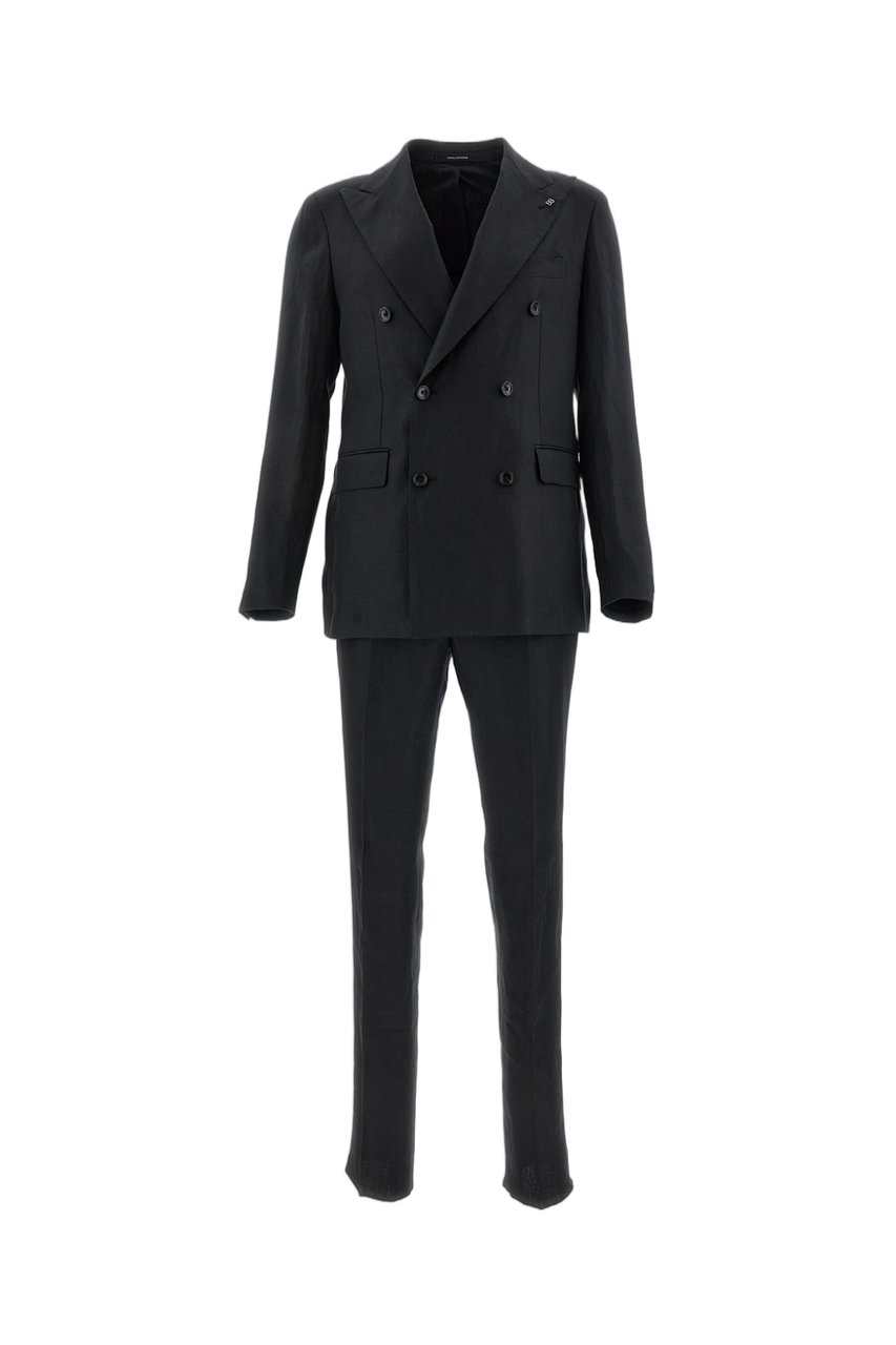 Tagliatore Vesuvio Linen Double-Breasted Suit Zwart