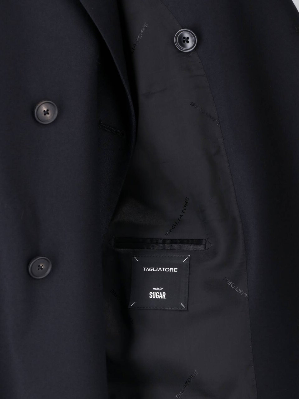 Tagliatore Double-Breasted Virgin Wool Suit with Peak Lapel Zwart