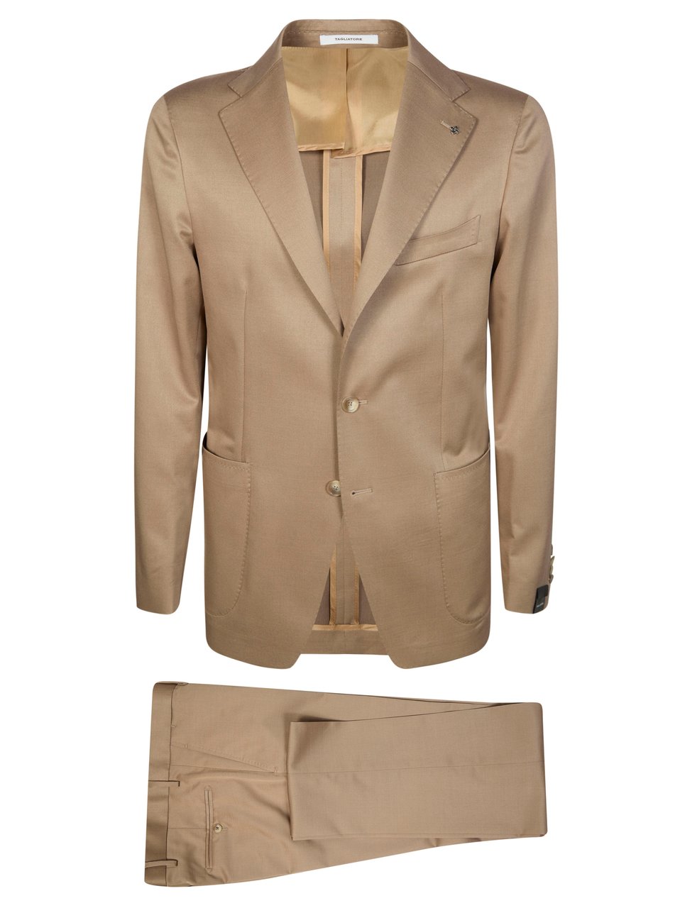 Tagliatore Light Brown Virgin Wool Patch Pocket Suit Bruin