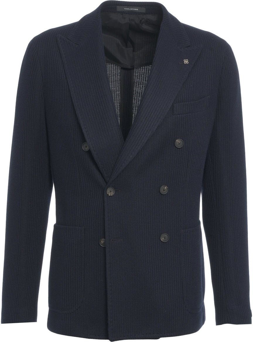 Tagliatore Double-breasted knit blazer Blauw