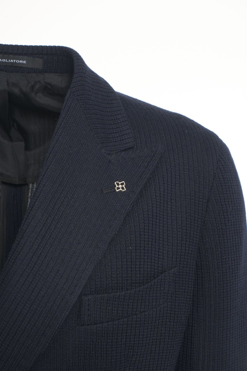 Tagliatore Double-breasted knit blazer Blauw