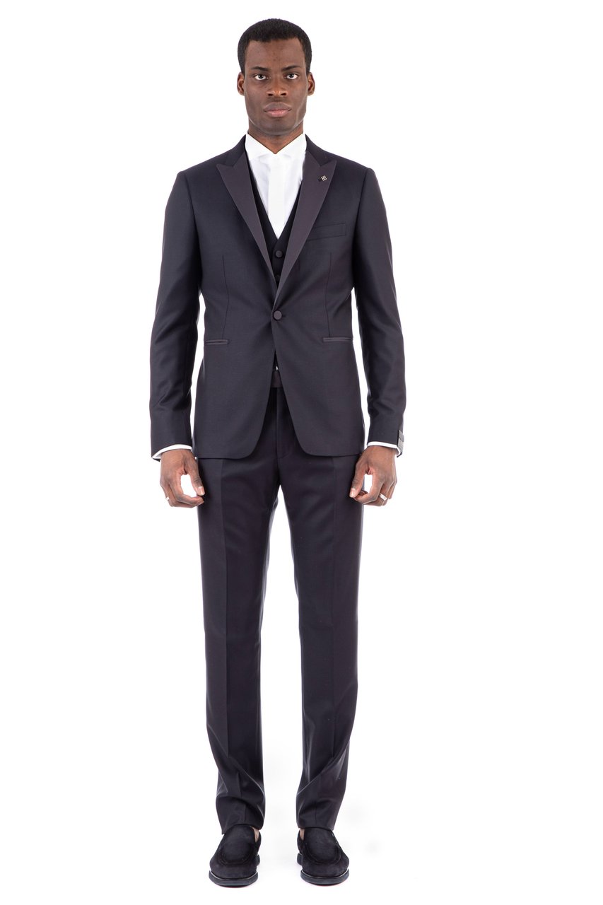 Tagliatore Wool-Silk Suit with Vest Bruce Line Zwart