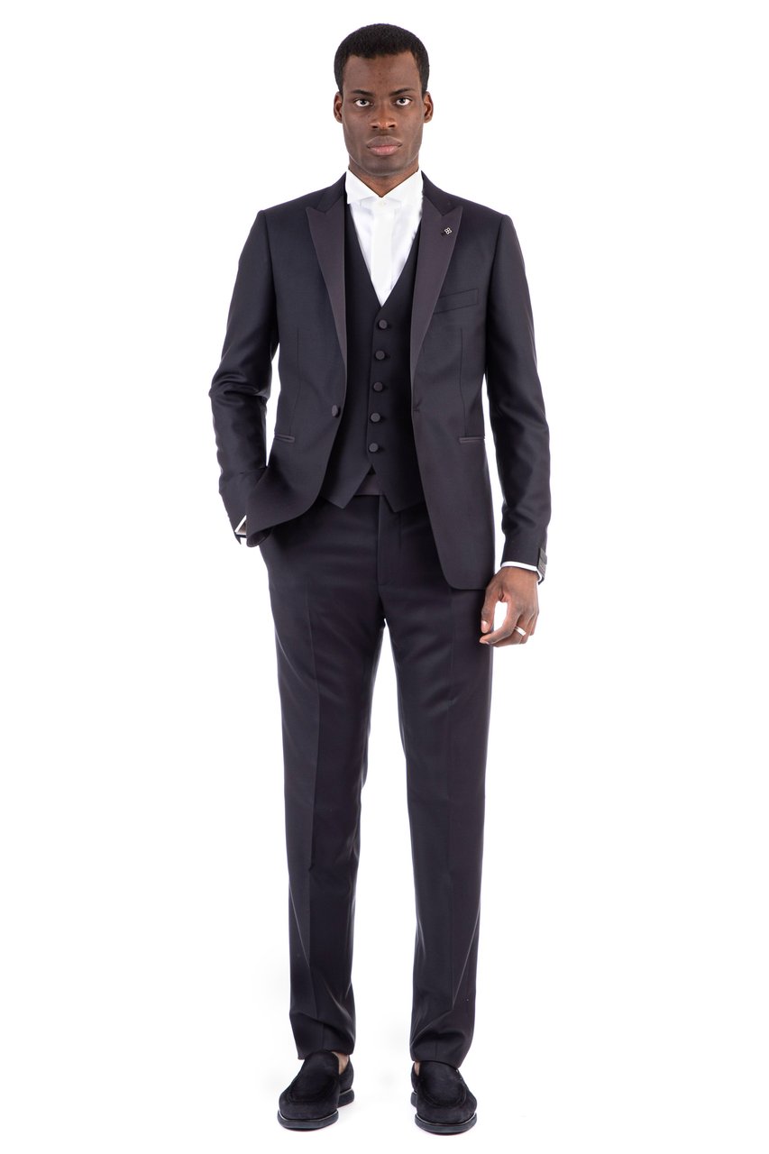 Tagliatore Wool-Silk Suit with Vest Bruce Line Zwart