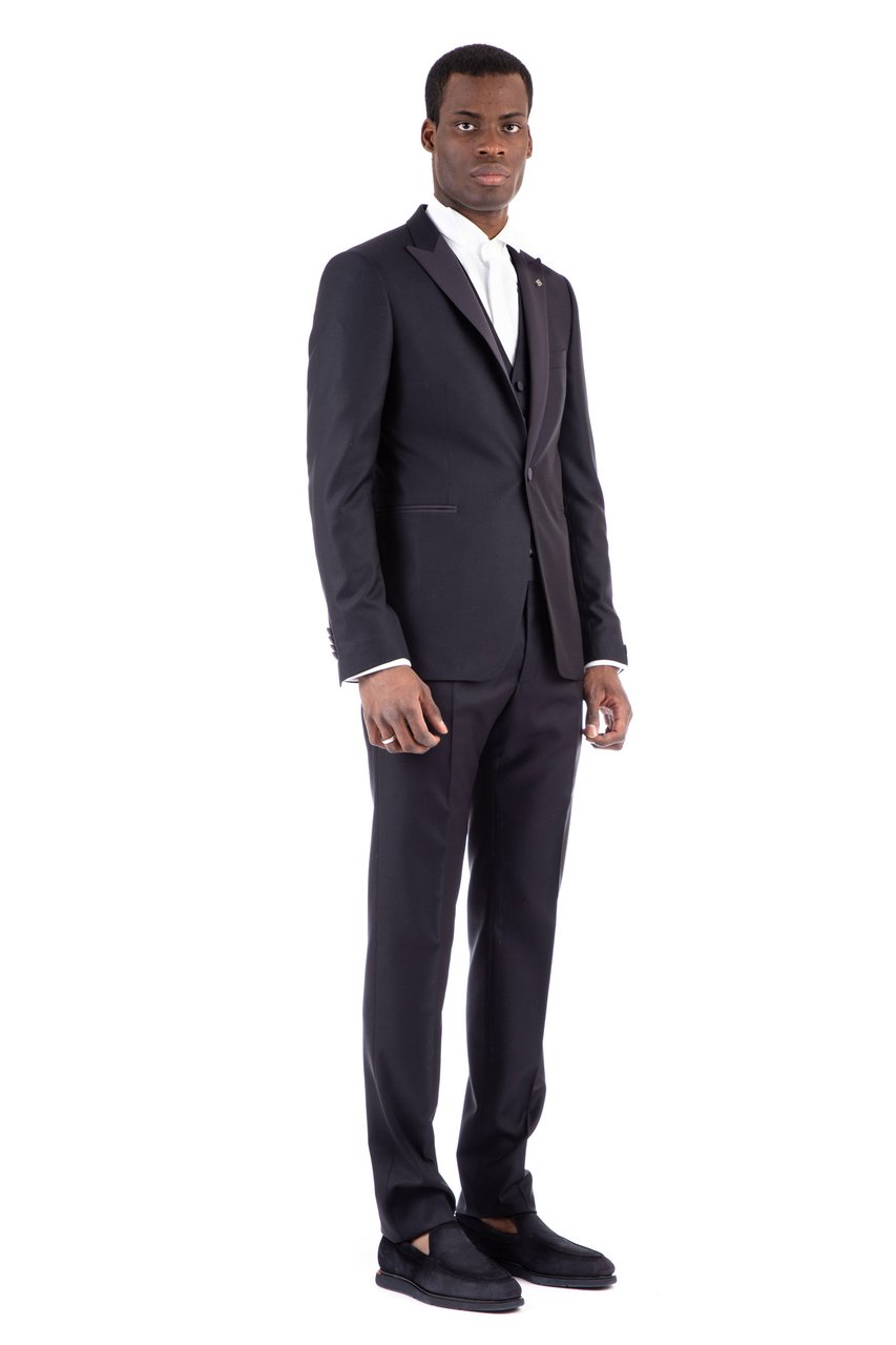 Tagliatore Wool-Silk Suit with Vest Bruce Line Zwart