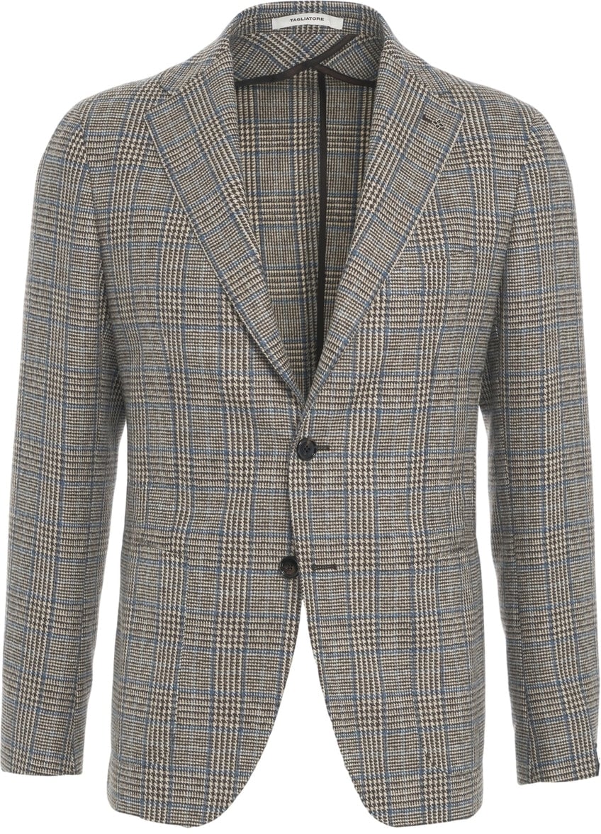 Tagliatore Virgin wool houndstooth blazer Beige