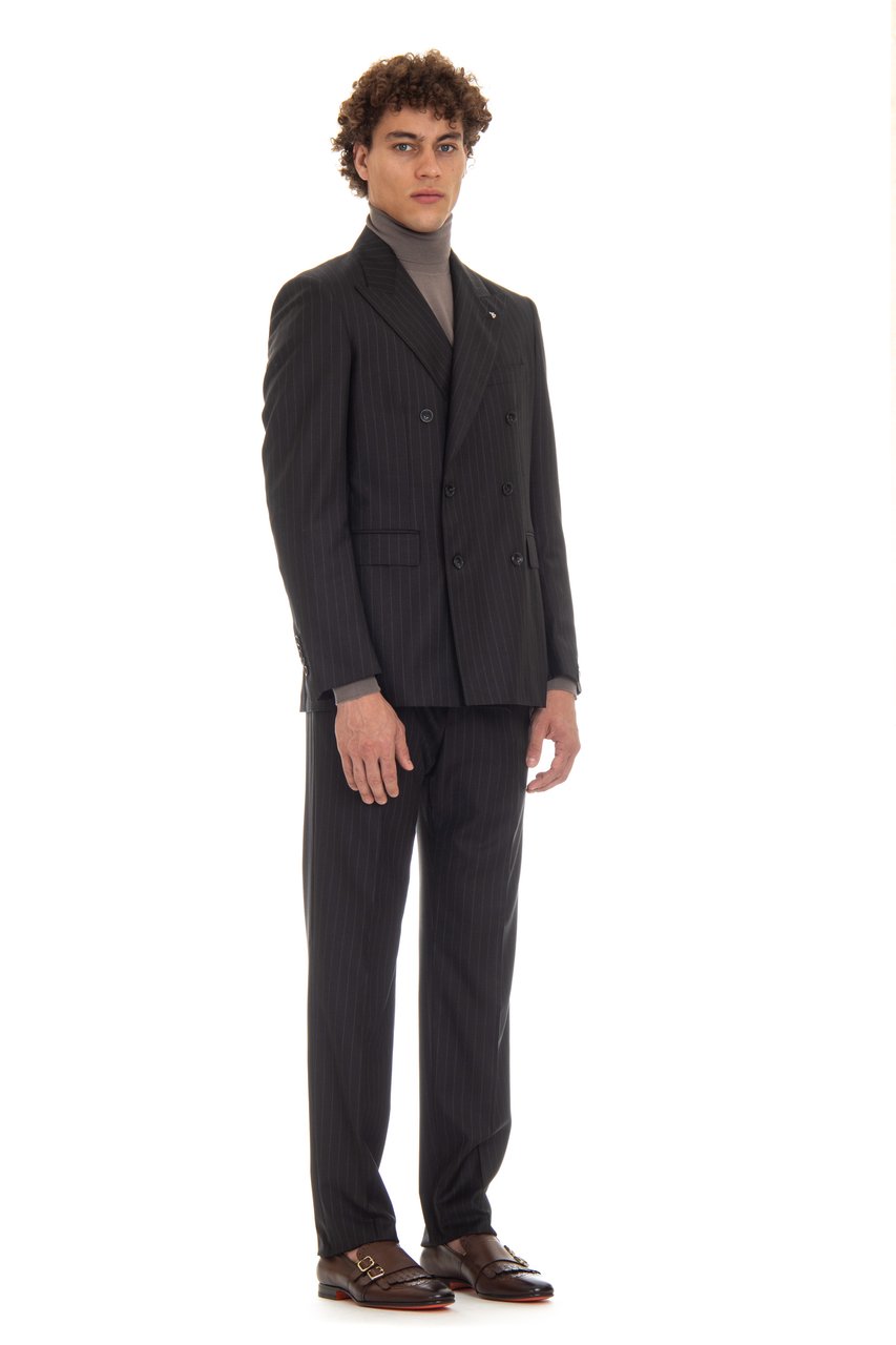 Tagliatore Double-Breasted Pinstripe Wool Suit Mod. Black Zwart
