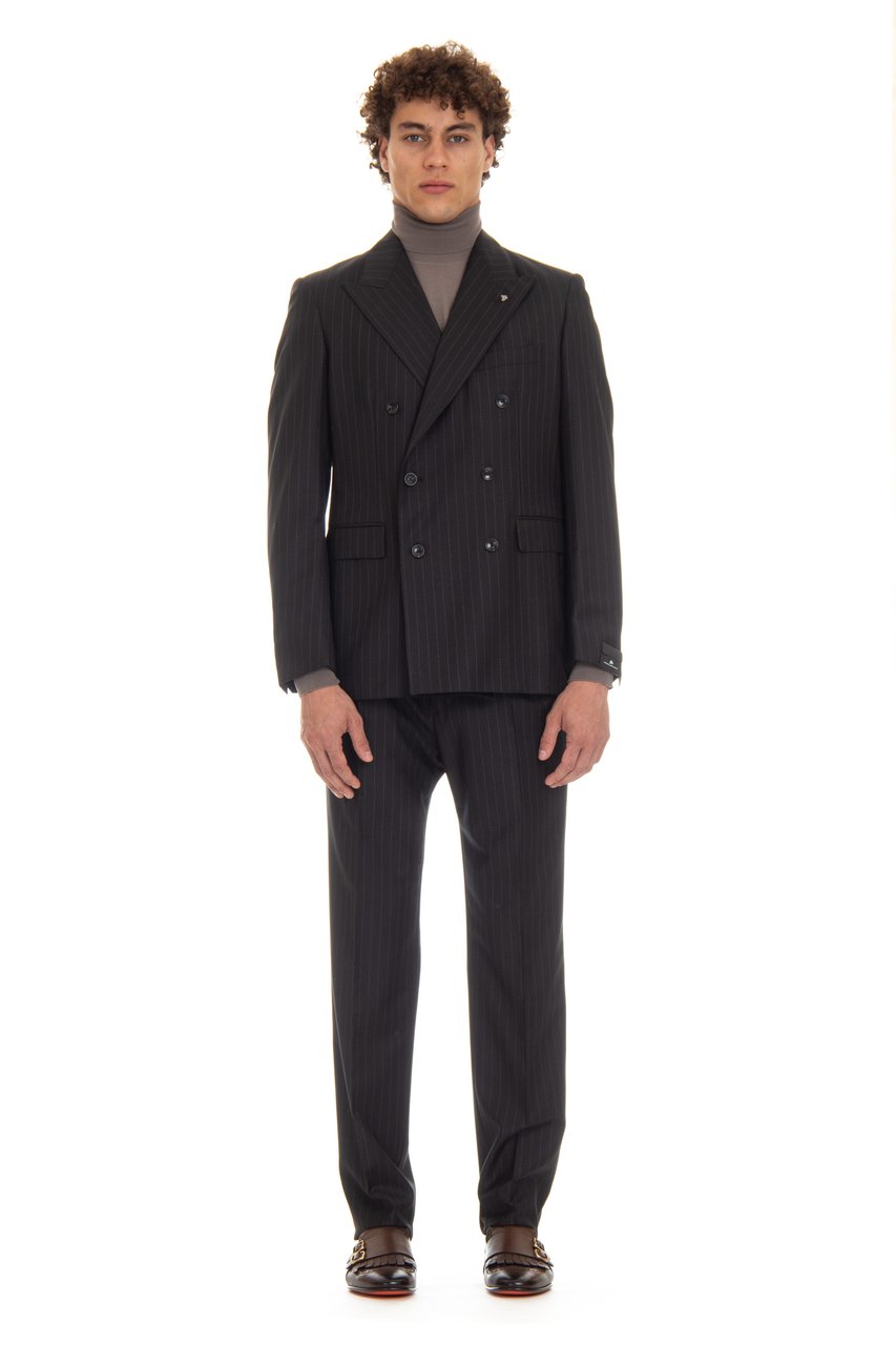 Tagliatore Double-Breasted Pinstripe Wool Suit Mod. Black Zwart