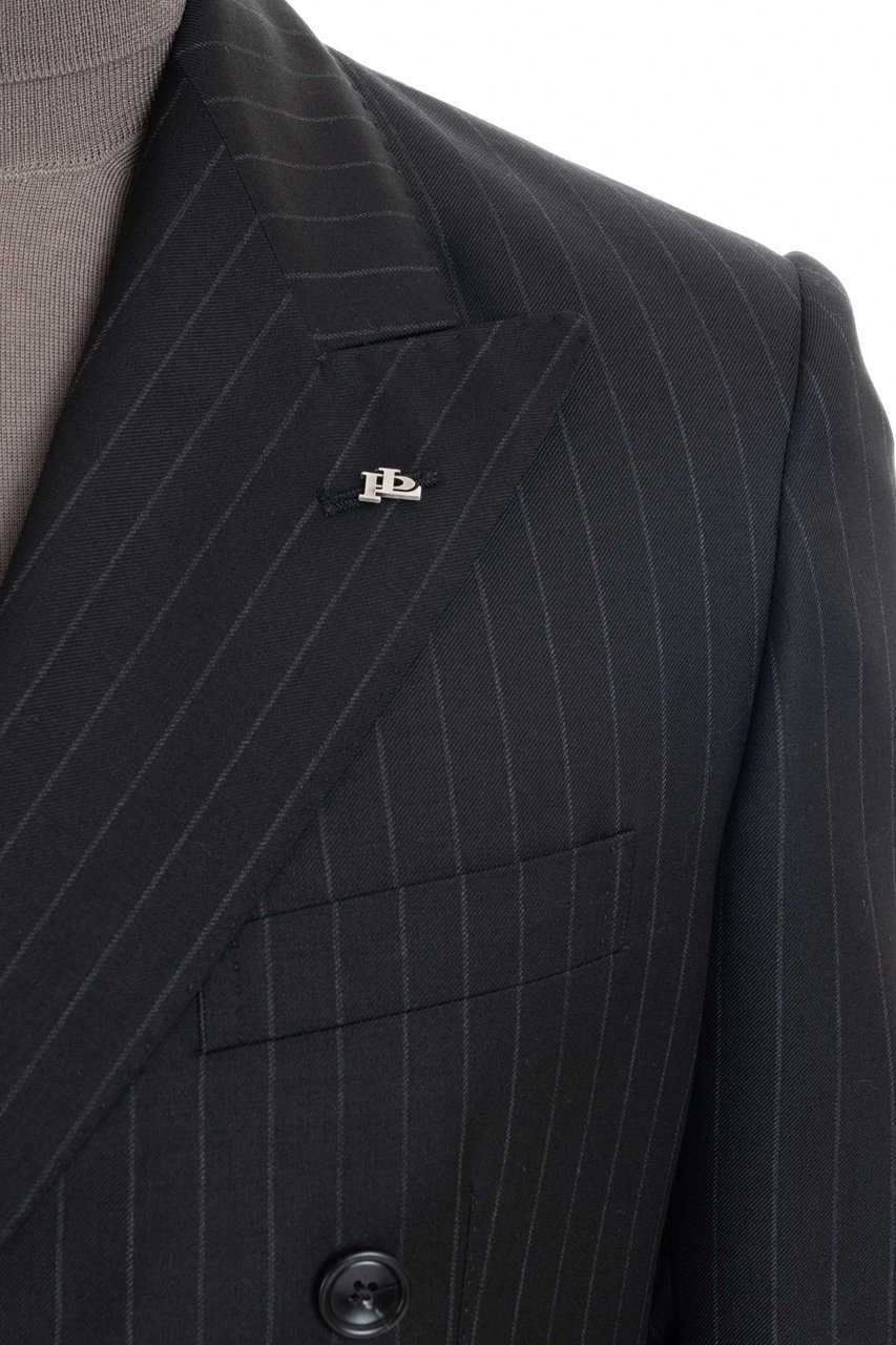 Tagliatore Double-Breasted Pinstripe Wool Suit Mod. Black Zwart