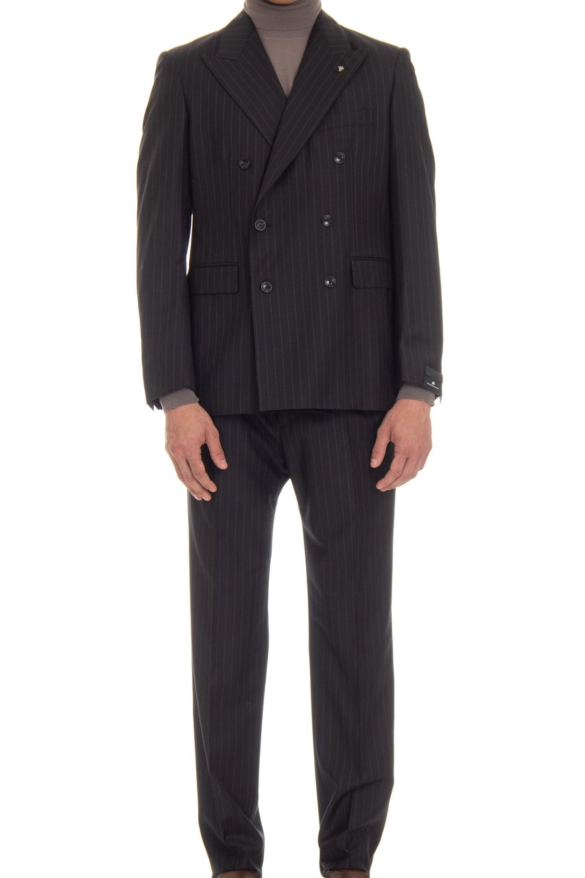 Tagliatore Double-Breasted Pinstripe Wool Suit Mod. Black Zwart