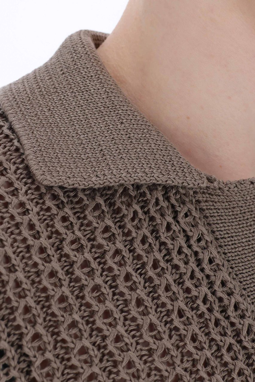 Tagliatore Open Collar Knitted Cotton Polo Grijs