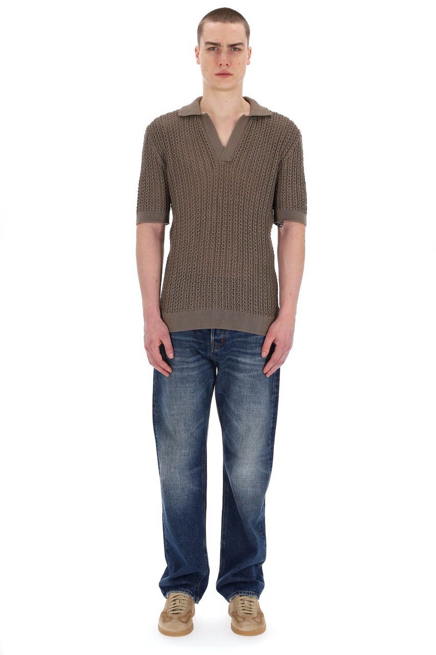 Tagliatore Open Collar Knitted Cotton Polo Grijs
