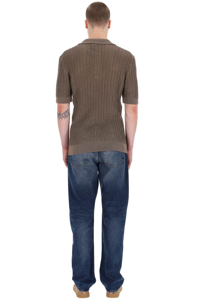 Tagliatore Open Collar Knitted Cotton Polo Grijs