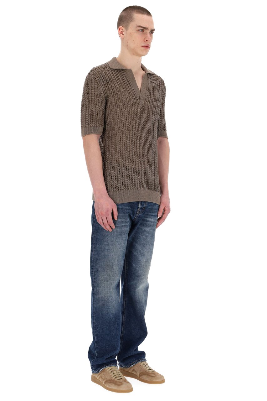 Tagliatore Open Collar Knitted Cotton Polo Grijs
