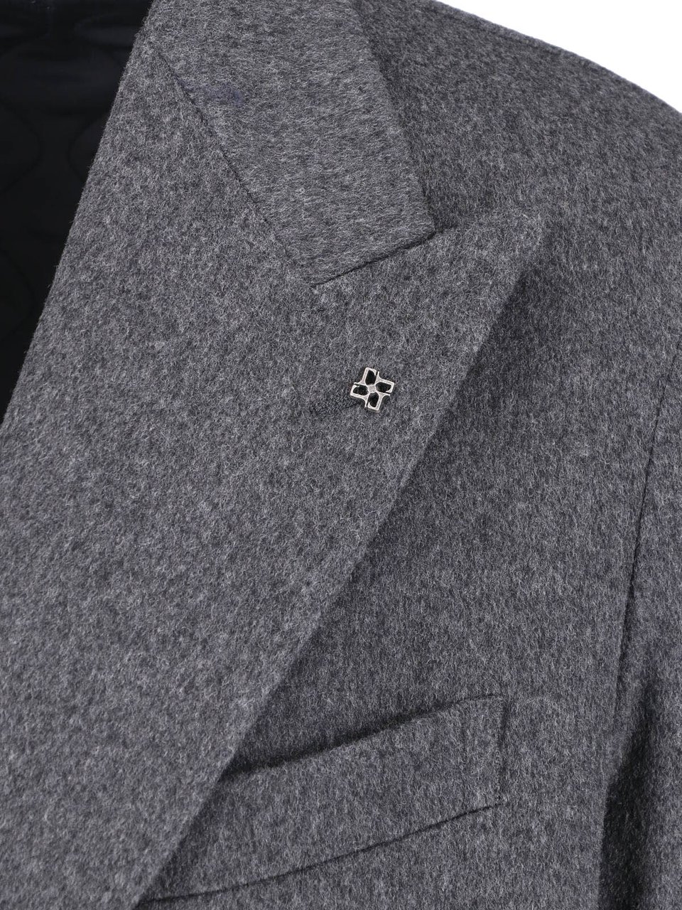 Tagliatore Grey Virgin Wool Peak Lapel Coat Grijs