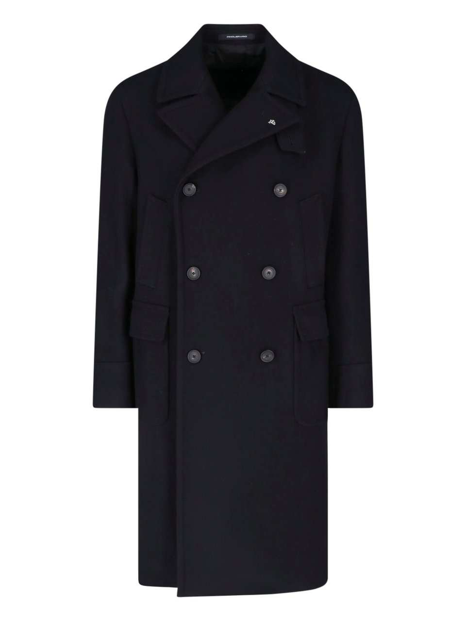 Tagliatore Double-Breasted Black Wool Coat with Classic Lapels Zwart