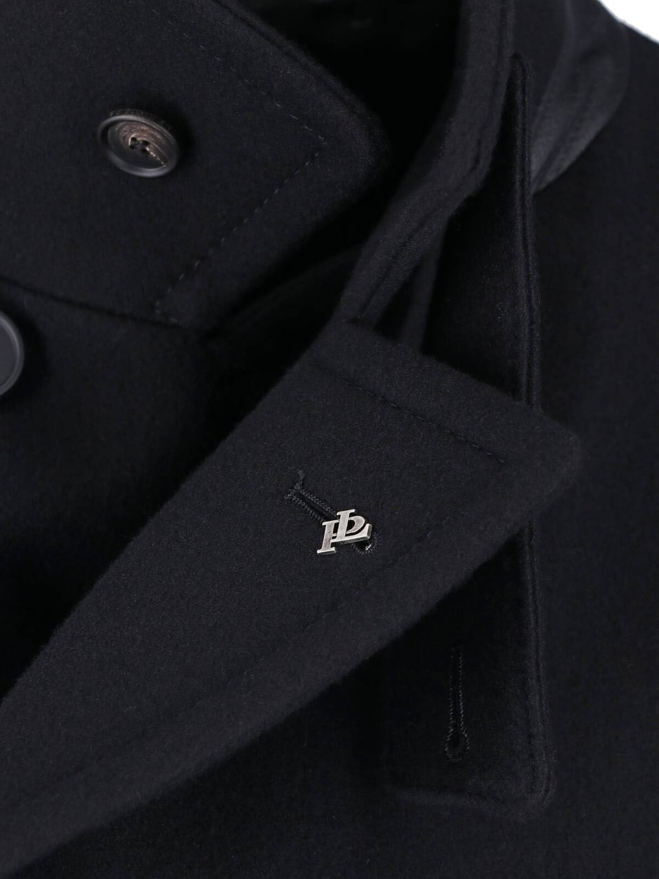 Tagliatore Double-Breasted Black Wool Coat with Classic Lapels Zwart