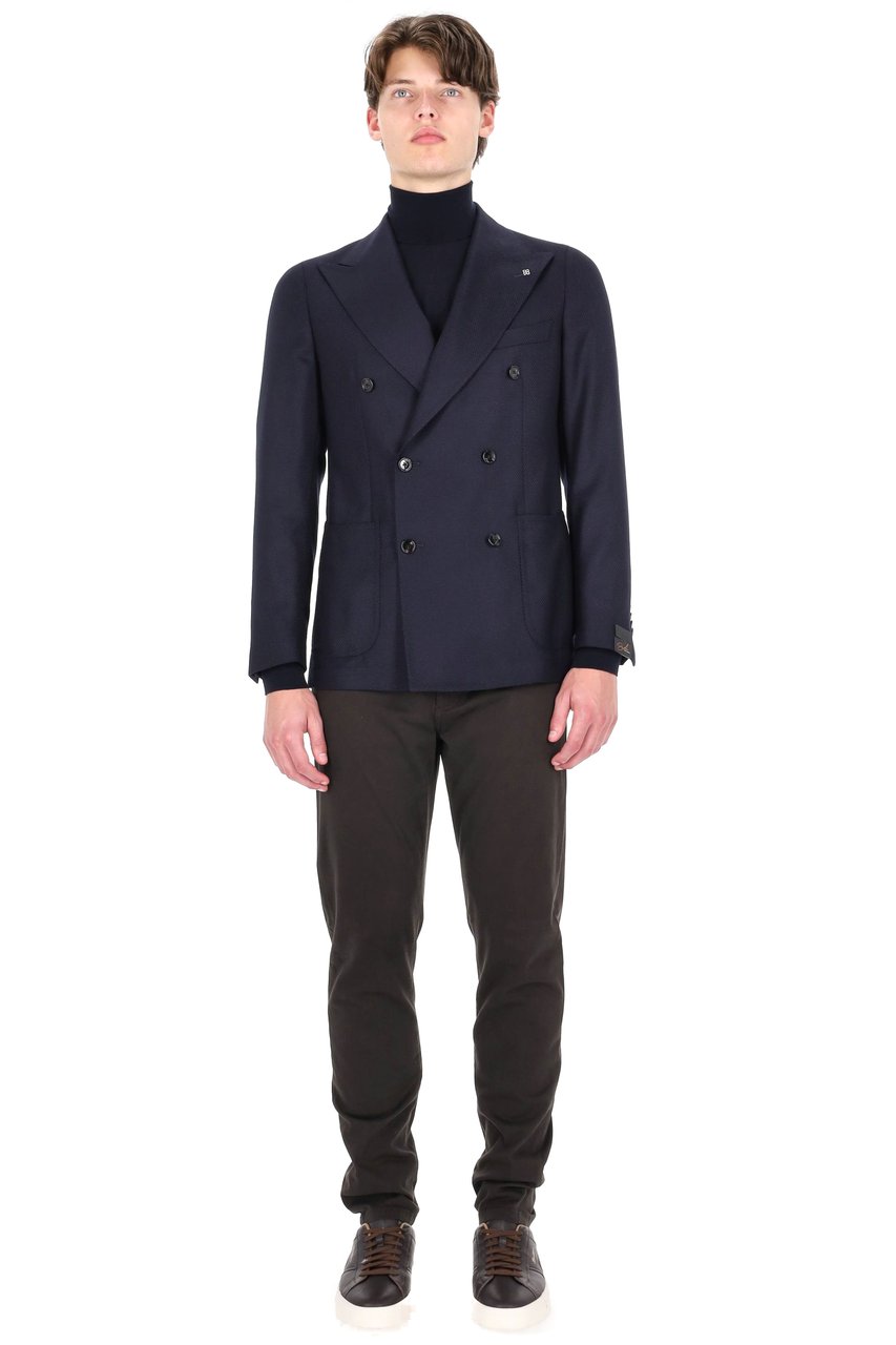 Tagliatore Pino Lerario 110’S Wool Woven Double-Breasted Jacket Zwart