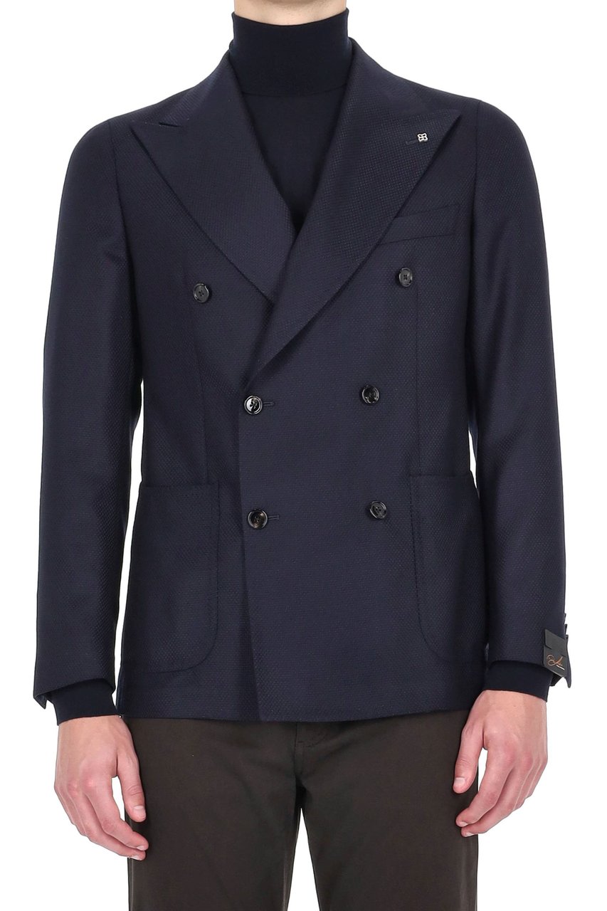 Tagliatore Pino Lerario 110’S Wool Woven Double-Breasted Jacket Zwart
