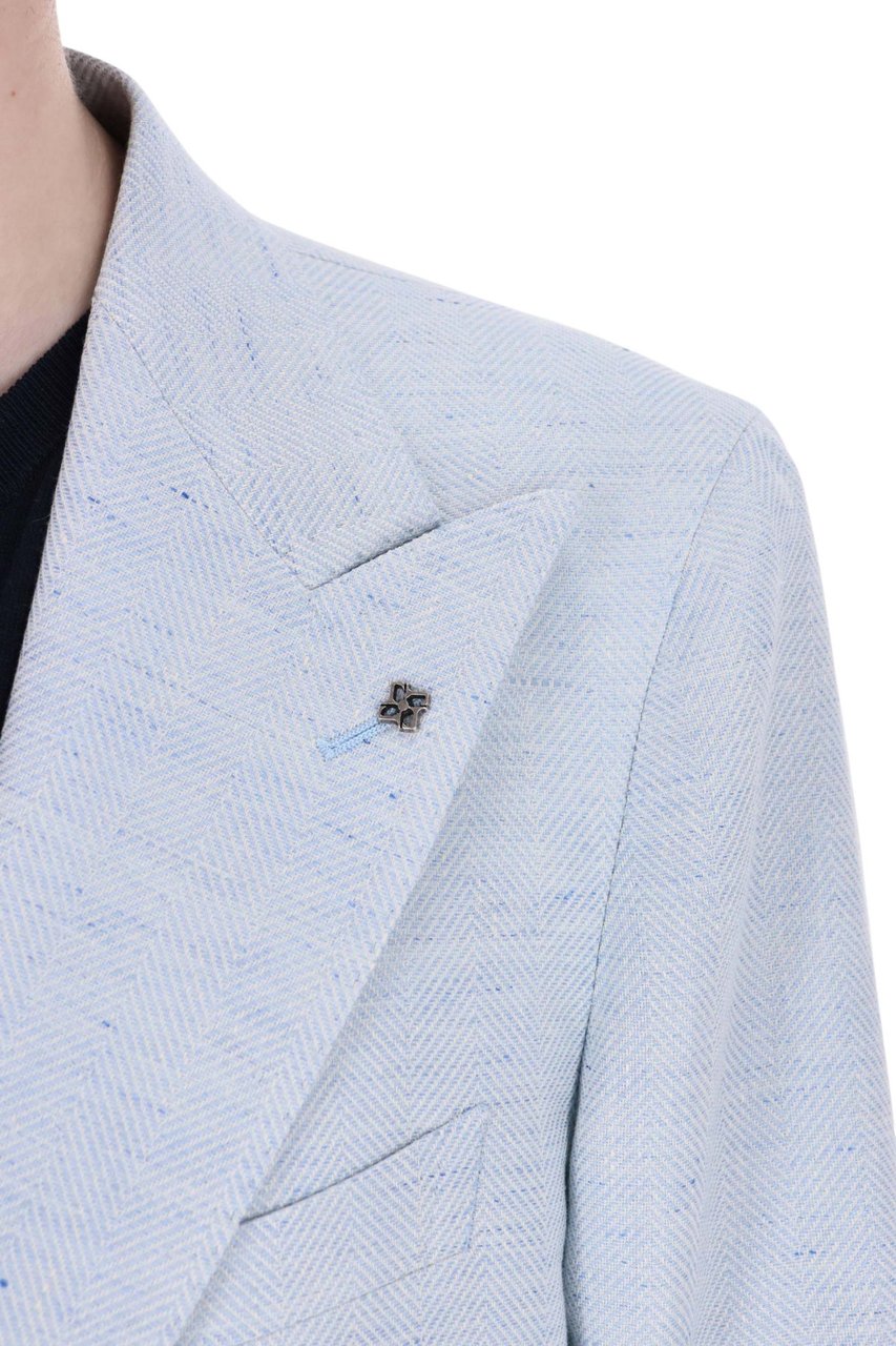 Tagliatore Pino Lerario Herringbone Linen-Cotton Blazer Neutraal