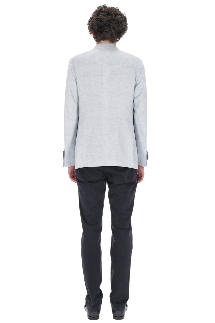 Tagliatore Pino Lerario Herringbone Linen-Cotton Blazer Neutraal