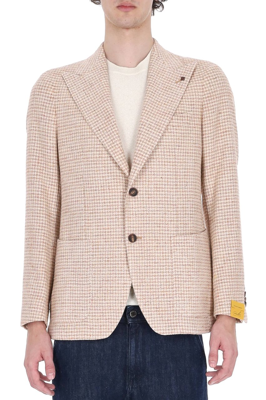 Tagliatore Pino Lerario Houndstooth Cotton-Silk-Linen Blazer Grijs