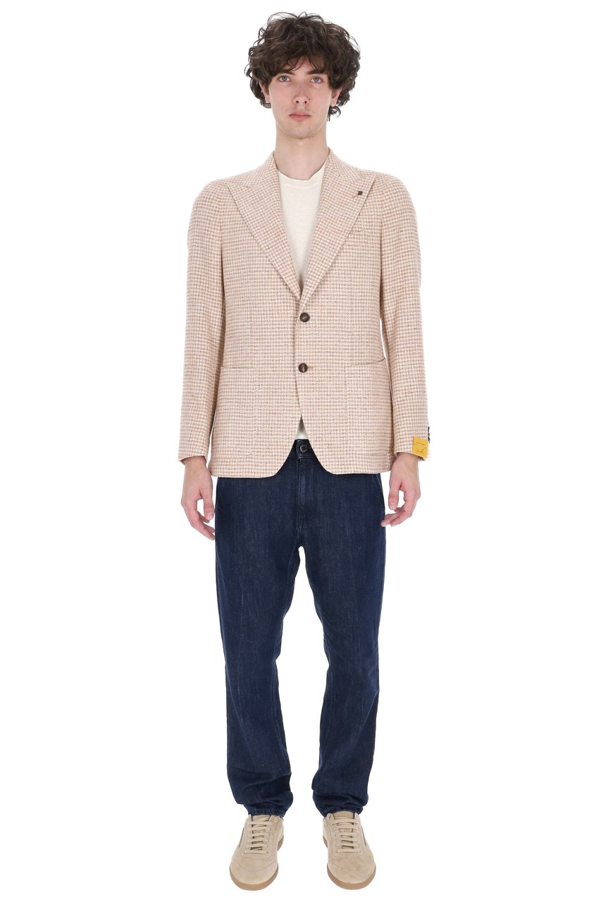 Tagliatore Pino Lerario Houndstooth Cotton-Silk-Linen Blazer Grijs