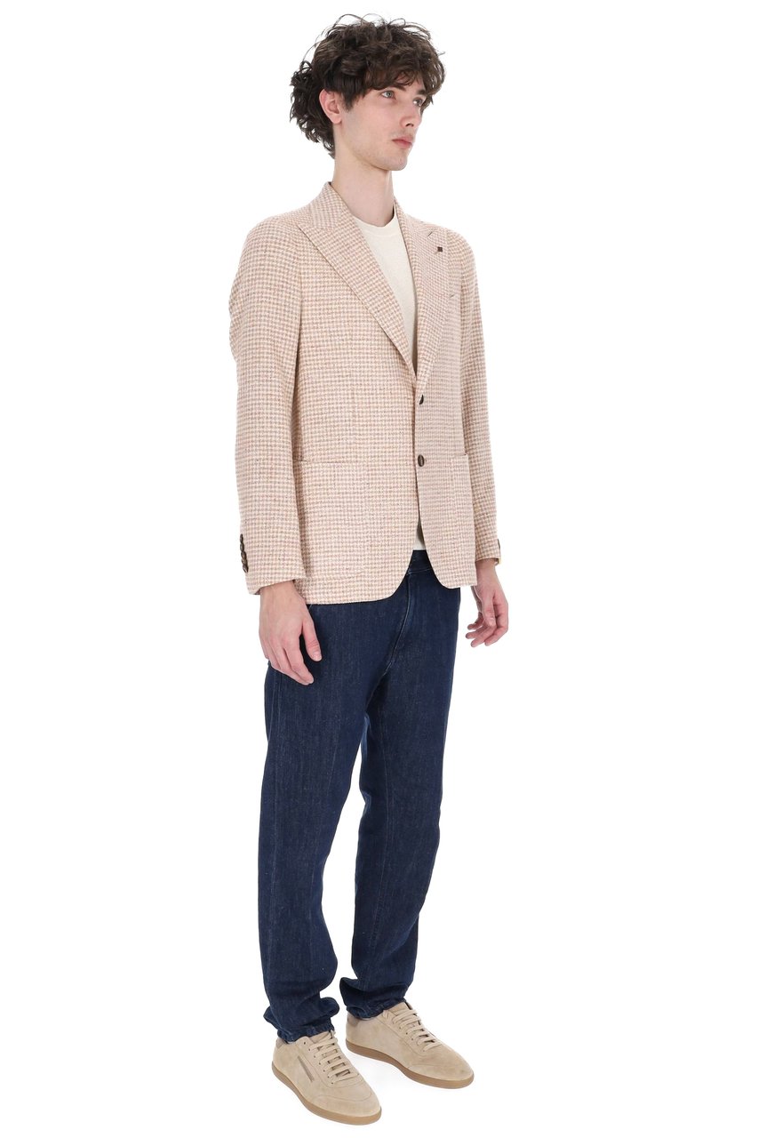 Tagliatore Pino Lerario Houndstooth Cotton-Silk-Linen Blazer Grijs