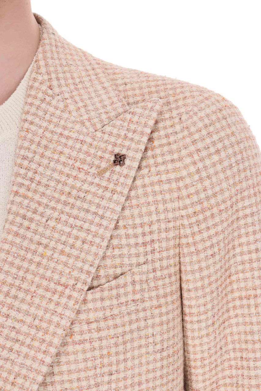Tagliatore Pino Lerario Houndstooth Cotton-Silk-Linen Blazer Grijs