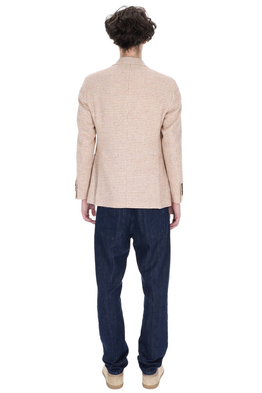 Tagliatore Pino Lerario Houndstooth Cotton-Silk-Linen Blazer Grijs