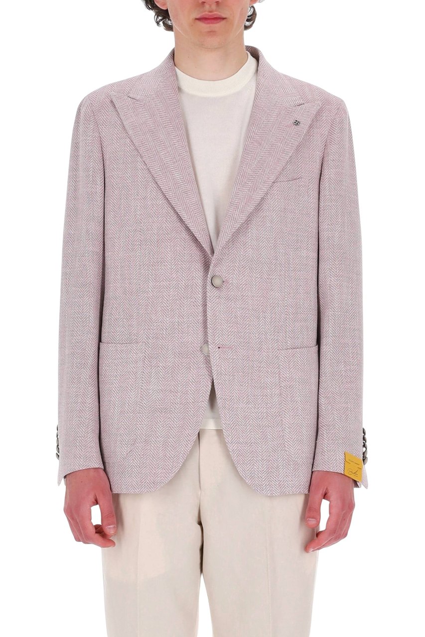 Tagliatore Pino Lerario Herringbone Wool-Linen Blazer Roze