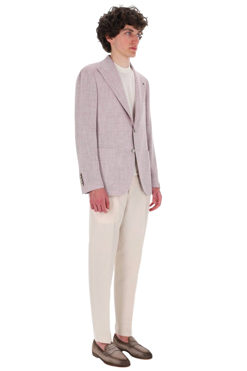 Tagliatore Pino Lerario Herringbone Wool-Linen Blazer Roze