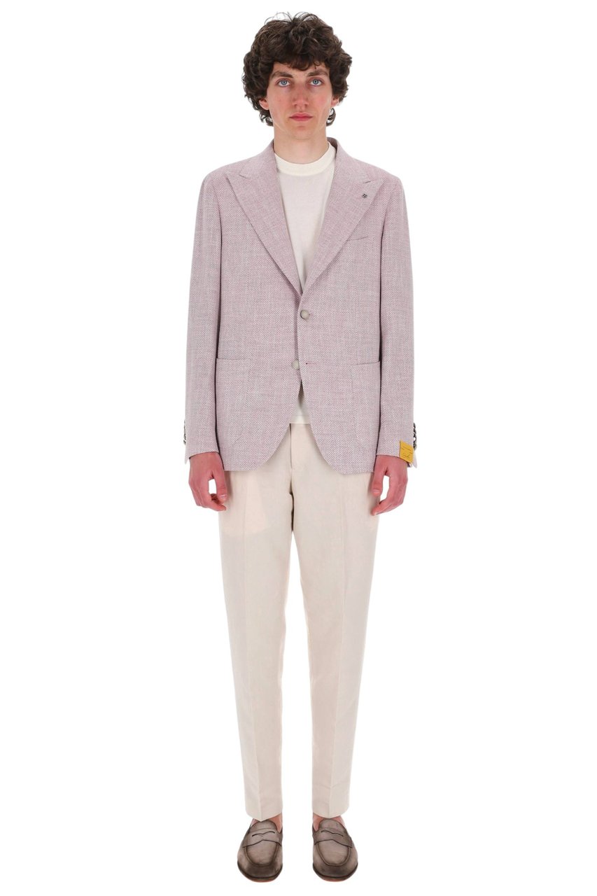 Tagliatore Pino Lerario Herringbone Wool-Linen Blazer Roze