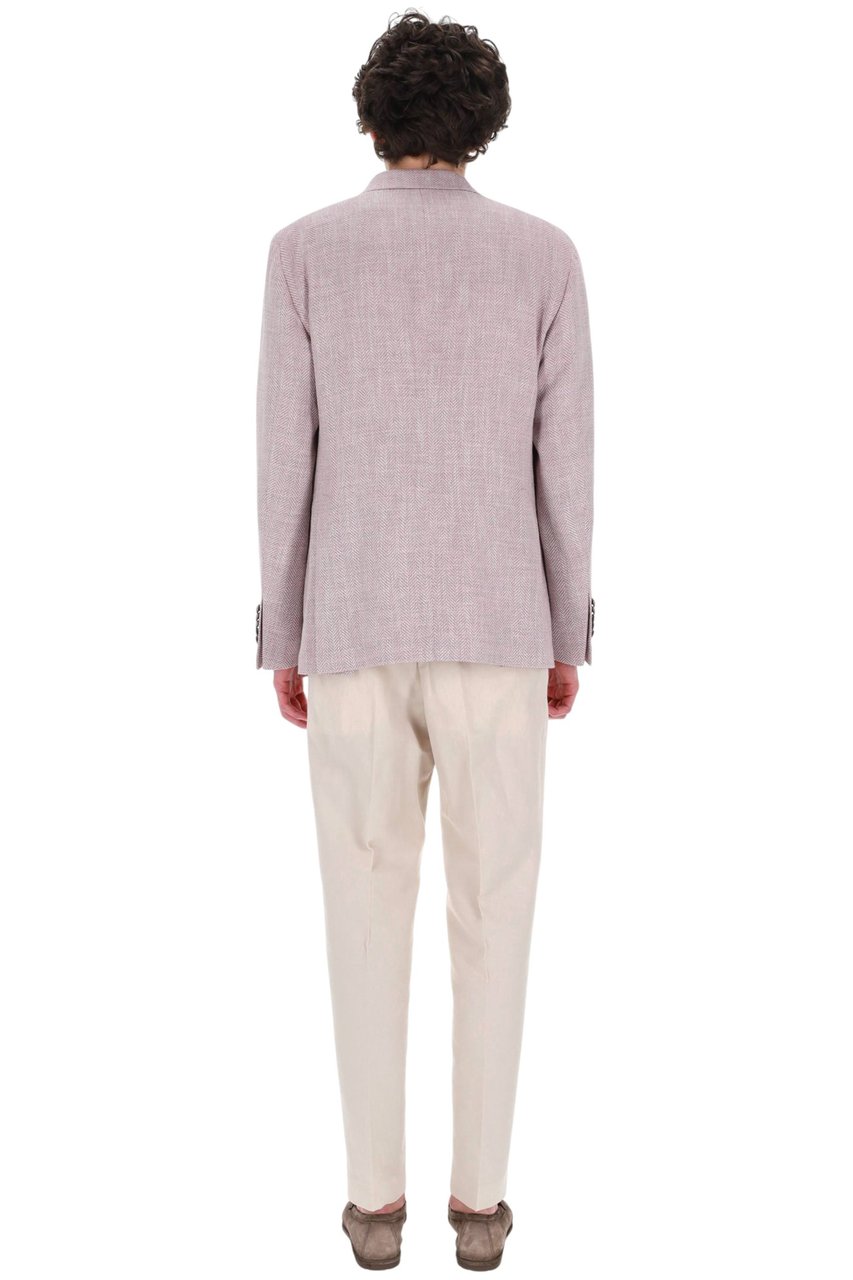 Tagliatore Pino Lerario Herringbone Wool-Linen Blazer Roze