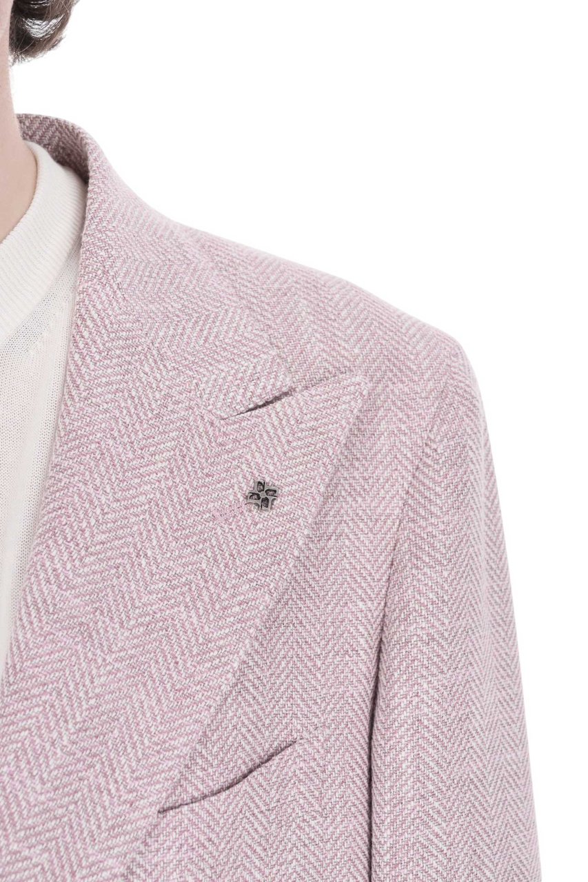 Tagliatore Pino Lerario Herringbone Wool-Linen Blazer Roze