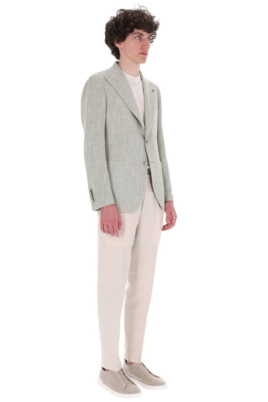Tagliatore Pino Lerario Herringbone Wool-Linen Blazer Wit