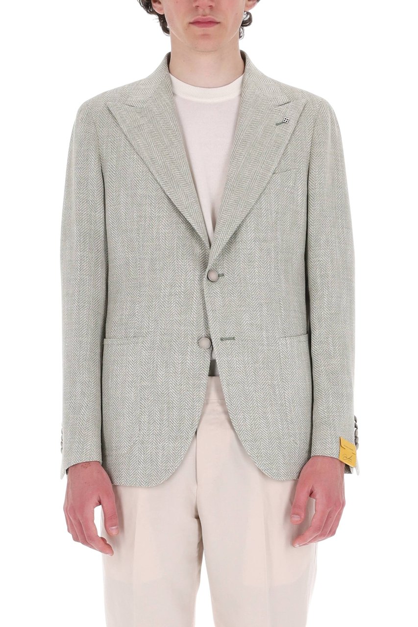 Tagliatore Pino Lerario Herringbone Wool-Linen Blazer Wit