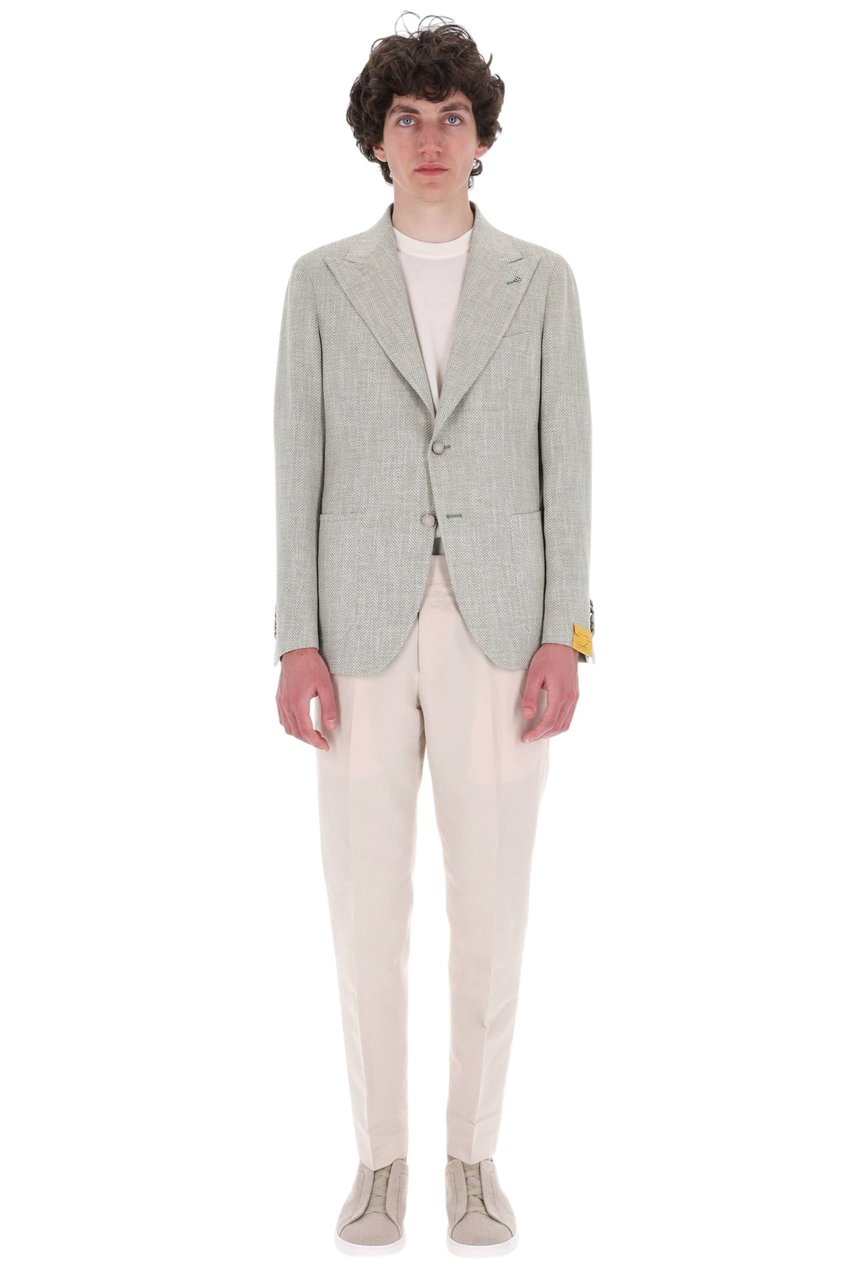 Tagliatore Pino Lerario Herringbone Wool-Linen Blazer Wit