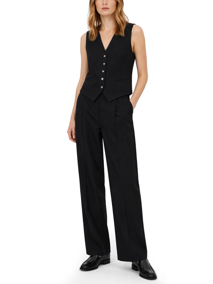 Tagliatore Linen Deep V-Neck Vest Zwart