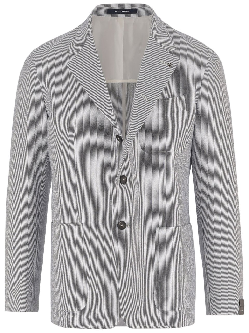 Tagliatore Multi Striped Single-Breasted Cotton-Blend Jacket Grijs