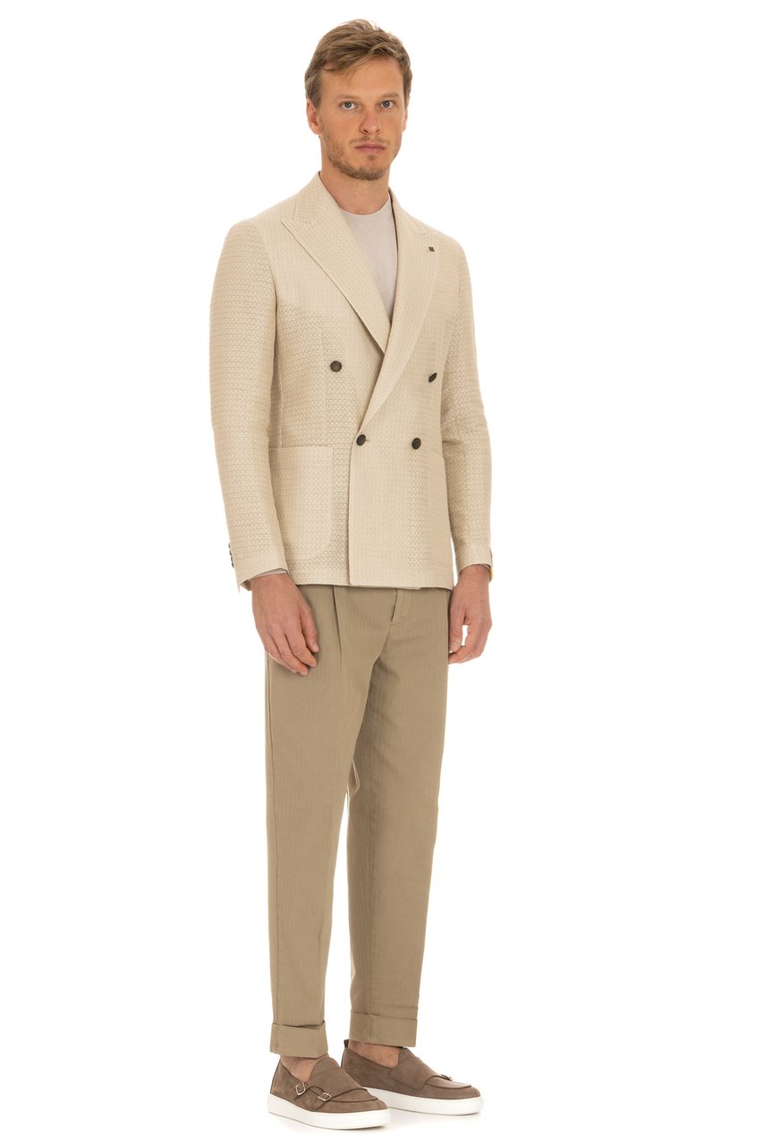 Tagliatore Double-Breasted Jacket Linen-Viscose-Cotton Weston Model Neutraal